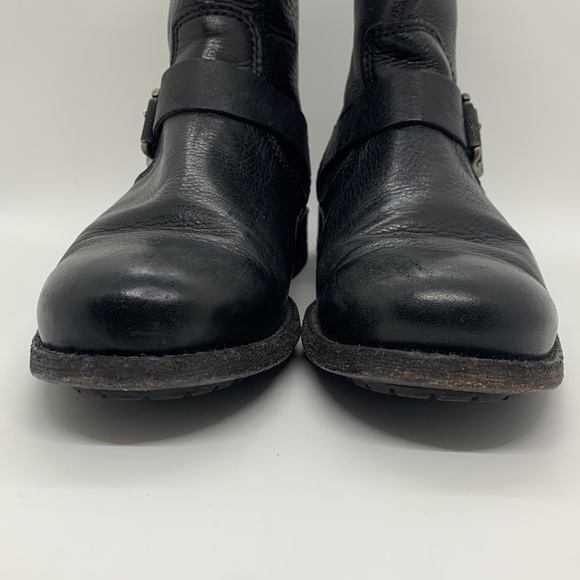 Frye Leather Ankle Moto Boots Black 8 Bikercore Strappy Buckle Zip Up - Picture 8 of 16